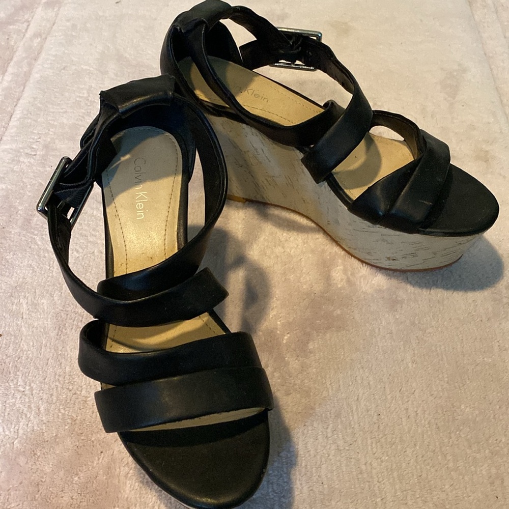 Calvin Klein Platform Wedge Strappy Sandals - Picture 4 of 5